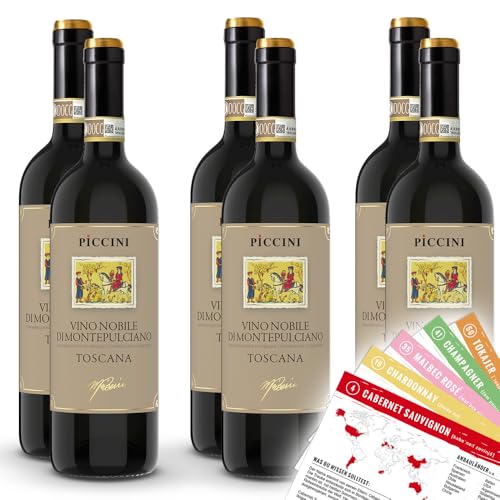 Piccini Vino Nobile di Montepulciano DOCG, trocken, sortenreines Weinpaket + VINOX Winecards (6x0,75l) von VINOX