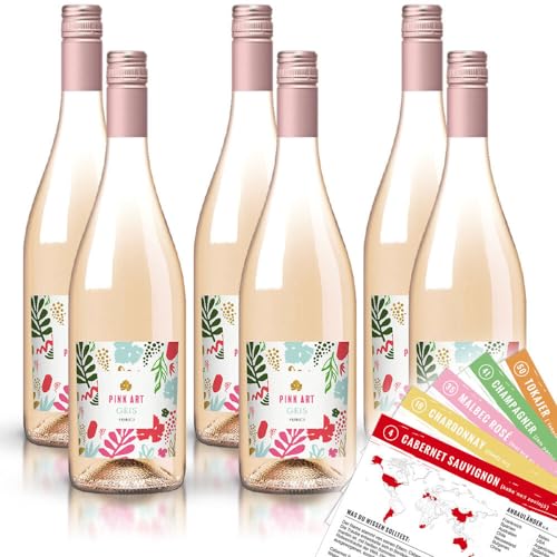 Pink Art Gris Rosé, trocken, sortenreines Weinpaket + VINOX Winecards (6x0,75l) von VINOX