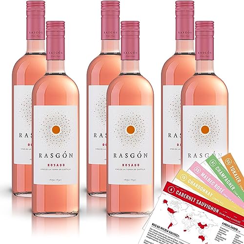 Rasgón Tempranillo Rosado, halbtrocken, sortenreines Weinpaket + VINOX Winecards (6x0,75l) von VINOX