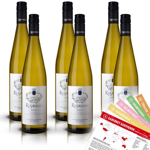 Regaleali Bianco Sicilia, trocken, sortenreines Weinpaket + VINOX Winecards (6x0,75l) von VINOX