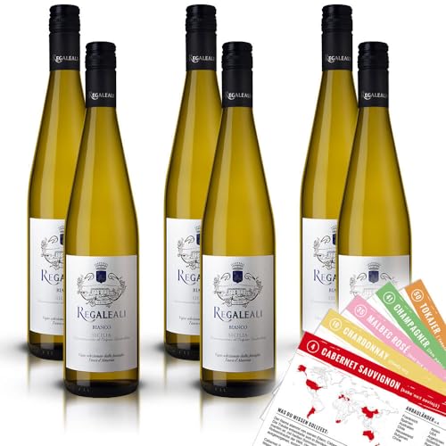 Regaleali Bianco Sicilia, trocken, sortenreines Weinpaket + VINOX Winecards (6x0,75l) von VINOX