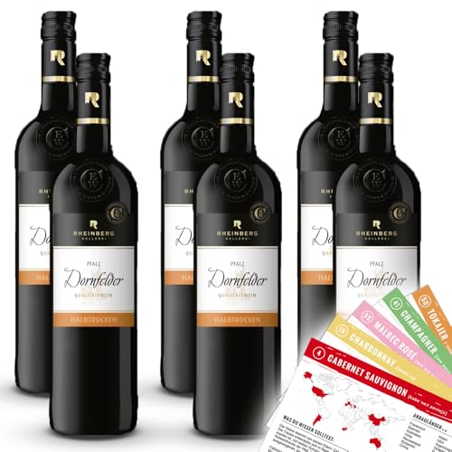 Rheinberg Dornfelder, halbtrocken, sortenreines Weinpaket + VINOX Winecards (6x0,75l) von VINOX