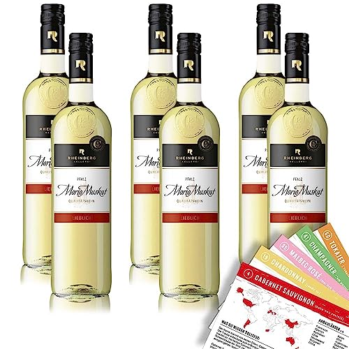 Rheinberg Morio Muskat QbA, lieblich, sortenreines Weinpaket + VINOX Winecards (6x0,75l) von VINOX