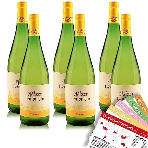 Rheinberg Pfälzer Landwein, trocken, sortenreines Weinpaket + VINOX Winecards (6x1,0l) von VINOX