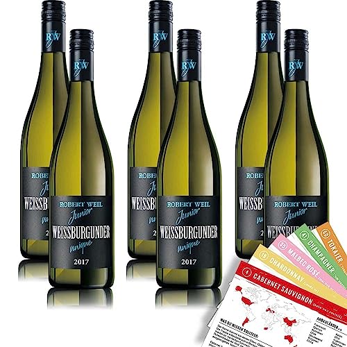 Robert Weil Junior Weißburgunder, trocken, sortenreines Weinpaket + VINOX Winecards (6x0,75l) von VINOX