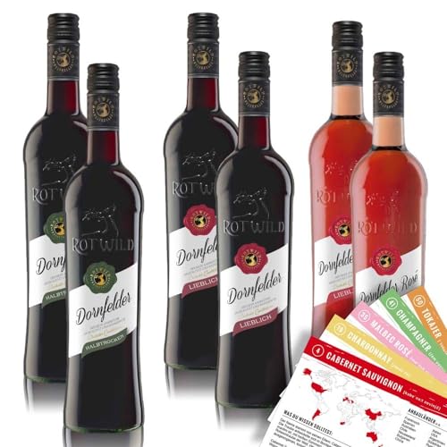 Rotwild Dornfelder Probierpaket, gemischtes Weinpaket + VINOX Winecards (6x0,75l) von VINOX