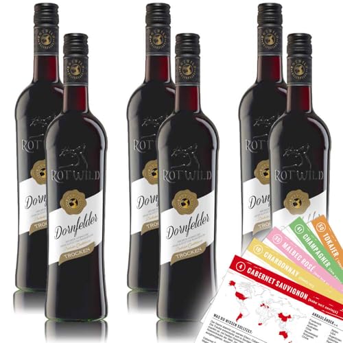 Rotwild Dornfelder QbA, trocken, sortenreines Weinpaket + VINOX Winecards (6x0,75l) von VINOX
