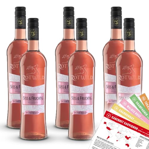 Rotwild Rosé Süss&Fruchtig QbA, süß, sortenreines Weinpaket + VINOX Winecards (6x0,75l) von VINOX