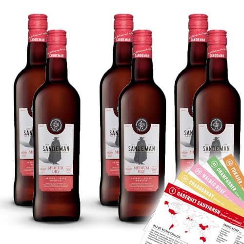 Sandemann, Medium Dry, Sherry sortenreines Weinpaket + VINOX Winecards (6x0,75l) von VINOX