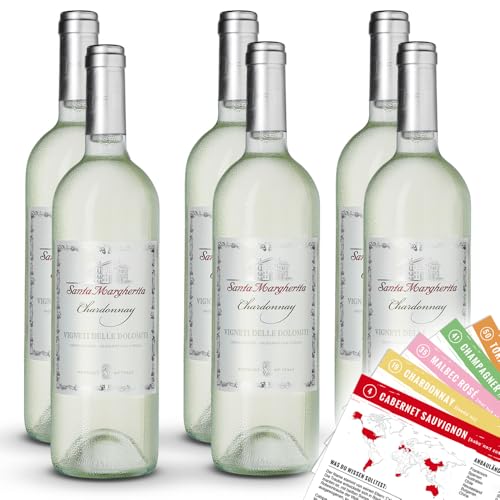 Santa Margherita Chardonnay, Vigneti Delle Dolomiti, trocken, sortenreines Weinpaket + VINOX Winecards (6x0,75l) von VINOX