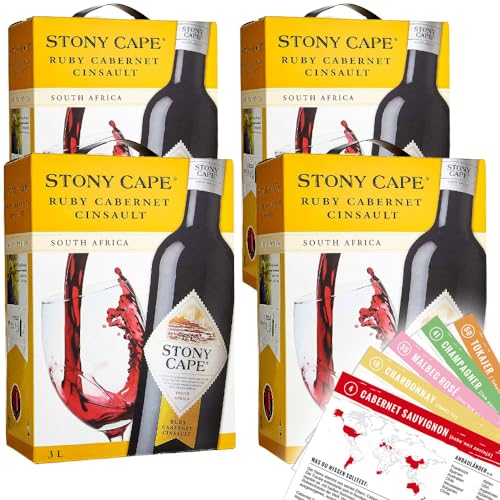 Stony Cape Ruby Cabernet Cinsault, trocken, sortenreines Weinpaket + VINOX Winecards (4x3,0l) 12L BIB von VINOX