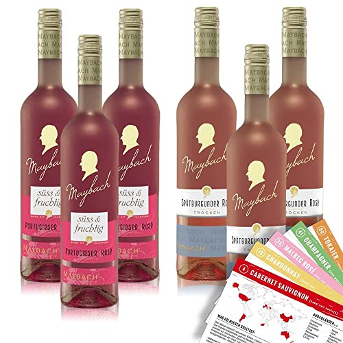 VINOX Maybach Roséwein Spätburgunder Portugieser Mischpaket, Weinpaket + VINOX Weinkarten (6x0,75 l) von VINOX