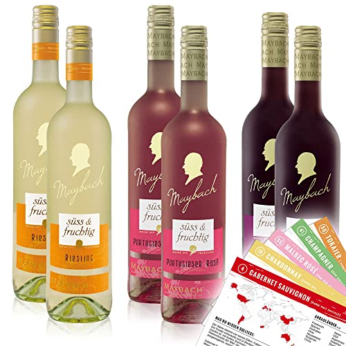 VINOX Maybach süßes Weinpaket gemischt Rosé-, Weiß- und Rotwein | + VINOX Winecards mit Tipps vom Sommelier (6x0,75 l) von VINOX