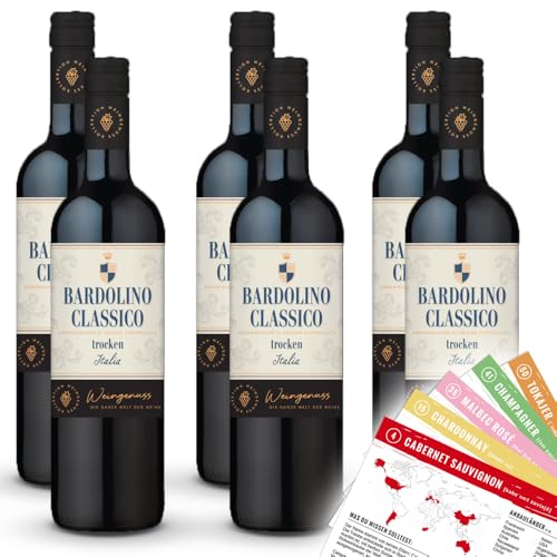 Wein-Genuss Bardolino Classico DOC, trocken, sortenreines Weinpaket + VINOX Winecards (6x0,75l) von VINOX
