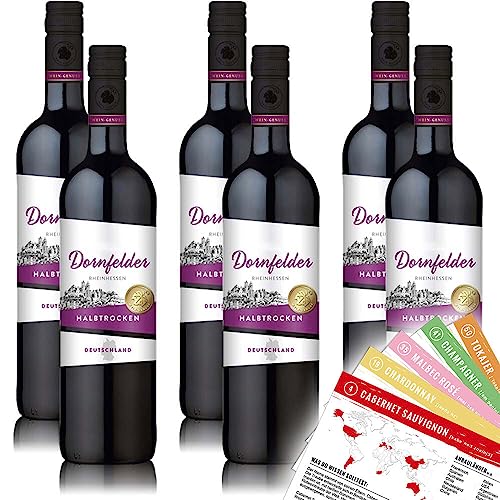 Wein-Genuss Dornfelder QbA, halbtrocken, sortenreines Weinpaket + VINOX Winecards (6x0,75l) von VINOX