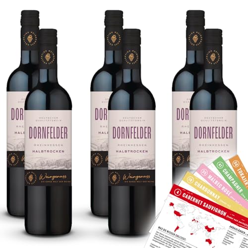 Wein-Genuss Dornfelder QbA, halbtrocken, sortenreines Weinpaket + VINOX Winecards (6x0,75l) von VINOX