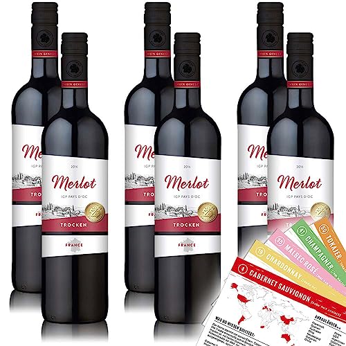 Wein-Genuss Merlot IGP, trocken, sortenreines Weinpaket + VINOX Winecards (6x0,75l) von VINOX
