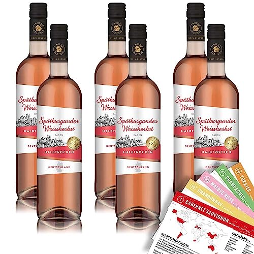 Wein-Genuss Spätburgunder Weißherbst QbA, halbtrocken, sortenreines Weinpaket + VINOX Winecards (6x0,75l) von VINOX