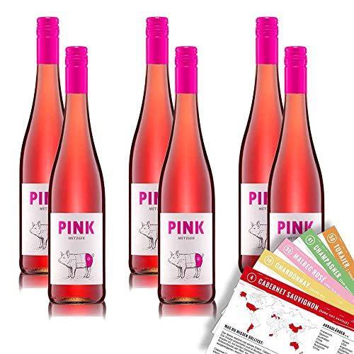 Weingut METZGER Pink Roséwein QbA, feinherb, sortenreines Weinpaket, (6x 0,75 l) + VINOX Weinkarten mit Tipps vom Sommelier von VINOX