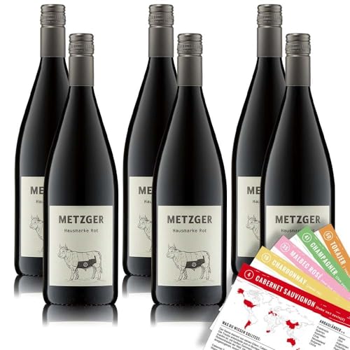 Weingut Metzger Hausmarke Rot Cuvée, mild, sortenreines Weinpaket + VINOX Weinkarten (6x1,0 l) von VINOX