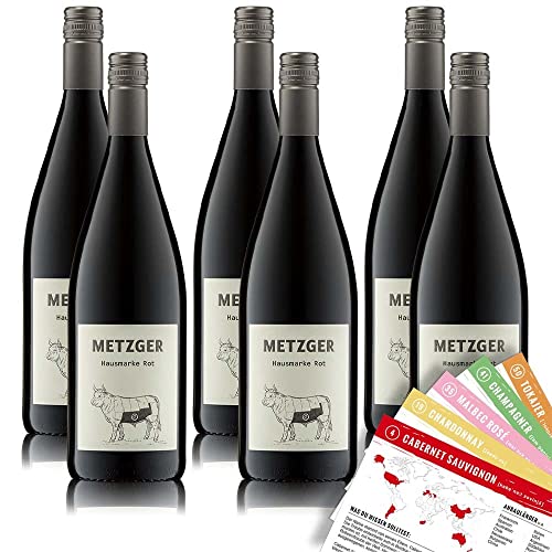 Weingut Metzger Hausmarke Rot, feinherb, sortenreines Weinpaket + VINOX Winecards (6x1,0l) von VINOX