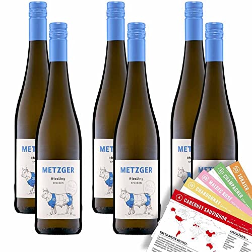 Weingut Metzger Riesling weiß, Deutschland, trocken, sortenreines Weinpaket + VINOX Weinkarten (6x0.75l) von VINOX