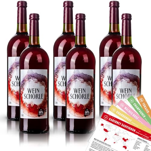 Weinschorle Rot, weinhaltiges Getränk, sortenreines Weinpaket + VINOX Winecards (6x1,0l) von VINOX