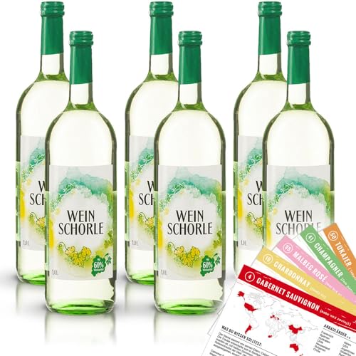 Weinschorle Weiß, weinhaltiges Getränk, sortenreines Weinpaket + VINOX Winecards (6x1,0l) von VINOX