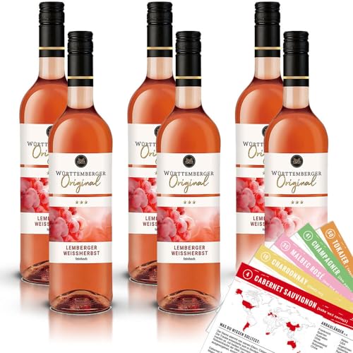 Württemberger Lemberger Weißherbst QbA, halbtrocken, sortenreines Weinpaket + VINOX Winecards (6x0,75l) von VINOX