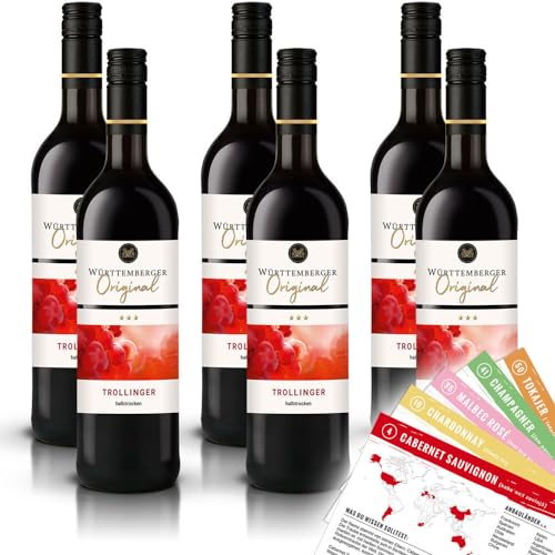 Württemberger Trollinger, halbtrocken, sortenreines Weinpaket + VINOX Winecards (6x0,75l) von VINOX