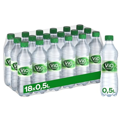 ViO Wasser Medium - Natürliches Mineralwasser mit weniger Kohlensäure - mit weichem Geschmack - Sprudelwasser in umweltfreundlchen Einweg Flaschen (18 x 500 ml) von VIO
