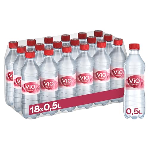 ViO Wasser Spritzig - Natürliches Mineralwasser mit Kohlensäure - mit weichem Geschmack - Sprudelwasser in umweltfreundlichen, 100 % recycelbaren Einweg Flaschen (18 x 500 ml) von VIO