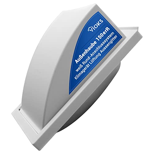 VIOKS Abluft Lüftungsgitter Weiß Lufthaube Aussenhaube Anschluss: 150mm mit integrierter Rückstauklappe für Dunstabzugshaube Klimagerät oder Trockner von VIOKS