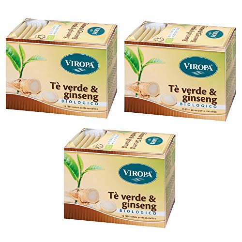 3 x Viropa – Grüner Tee und Ginseng – 15 Filter | Packung mit 3 x 15 Filtern | Tee, Tee und Filter von Viropa