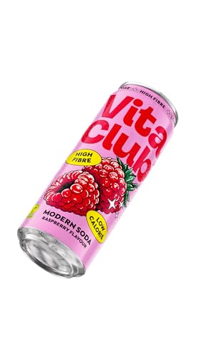 Prebiotisches modernes Erfrischungsgetränk - Prebiotische Soda im 6er Pack x 330 ml - Himbeere - Getränke Mix - 100% natürliche Inhaltsstoffe - ohne künstliche Süßstoffe - weniger als 50 kcal und von VITA CLUB