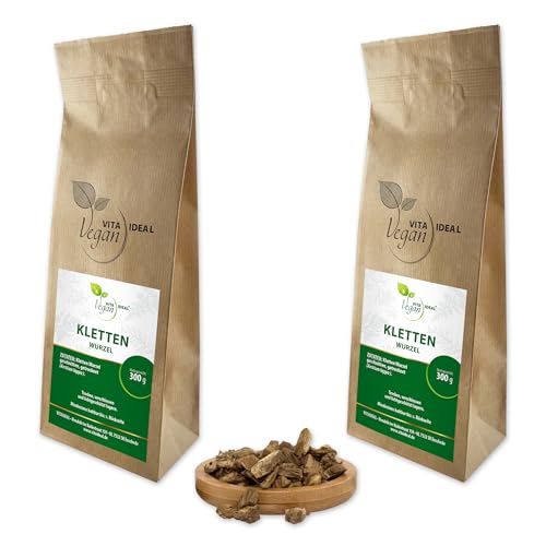 VITA IDEAL Vegan® KLETTEN Wurzel 2x 300g geschnitten & getrocknet - Arctium lappa - KLETTENWURZEL - Klettenwurzel Kräuter Tee & Aufguss, ohne Zusatzstoffe. von VITA IDEAL Vegan