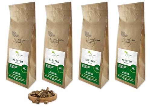 VITA IDEAL Vegan® KLETTEN - Wurzel 4x 300g geschnitten & getrocknet - Arctium lappa - KLETTENWURZEL - Klettenwurzel Kräuter Tee & Aufguss, ohne Zusatzstoffe. von VITA IDEAL Vegan