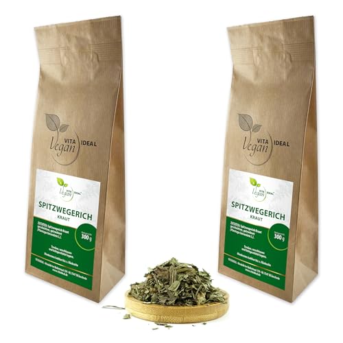 VITA IDEAL Vegan® SPITZWEGERICH Kraut 2x 300g geschnitten & getrocknet - Plantago lanceolata - Spitzwegerichkraut - SPITZWEGERICHKRAUT Kräuter Tee & Aufguss, ohne Zusatzstoffe. von VITA IDEAL Vegan