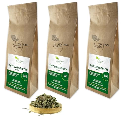 VITA IDEAL Vegan® SPITZWEGERICH Kraut 3x 300g geschnitten & getrocknet - Plantago lanceolata - Spitzwegerichkraut - SPITZWEGERICHKRAUT Kräuter Tee & Aufguss, ohne Zusatzstoffe. von VITA IDEAL Vegan