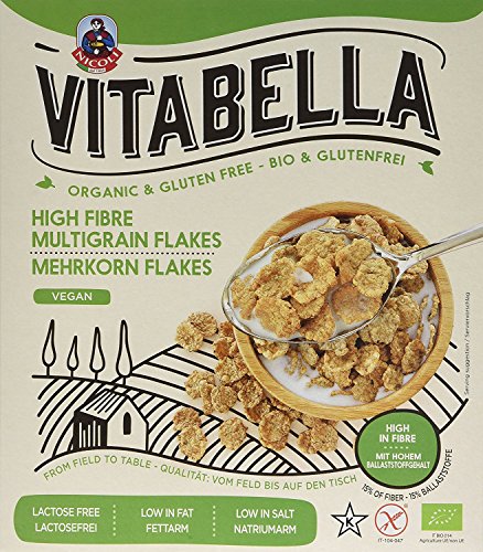 8x VITABELLA - Mehrkornflakes Packung à 300g (gesamt 2400g)/BIO, glutenfrei, vegan, vegetarisch, fettarm, koscher, salzarm,reich an Ballaststoffen, laktosefrei: Toller Geschmack & Biss von VITABELLA