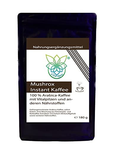 VITARAGNA Mushrox Vitalpilz Kaffee, Instant Mushroom Coffee, löslicher Arabica Kaffeemix mit Cordyceps, Ganoderma Reishi, Floracia, 30 Portionen von VITARAGNA
