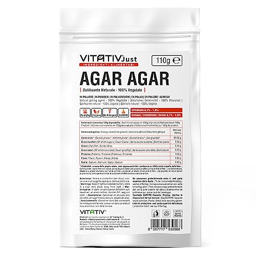 Agar Agar Pulver VITATIV 110 g | Gelatine für Lebensmittel pflanzliches Geliermittel | für Süßigkeiten, Eis, Molekulare Küche | Ideal zur Enthärtung von VITATIV