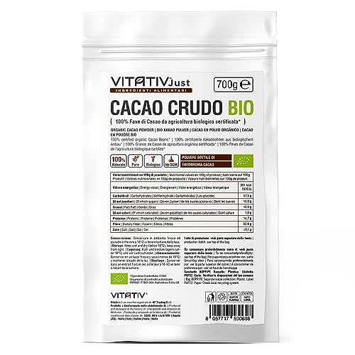 Bio-Kakao, natürliches und reines Pulver aus Bio-Kakaobohnen | VITATIV | 700 g von VITATIV
