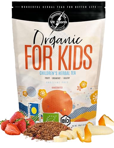 VITSTORM® BIO Kindertee – Früchtetee Lose - Rooibos, Fenchel, Kamille, Melisse, Banane, Himbeere - Schlaftee für Kinder - Entspannung & Beruhigungstee, 100g von VITSTORM