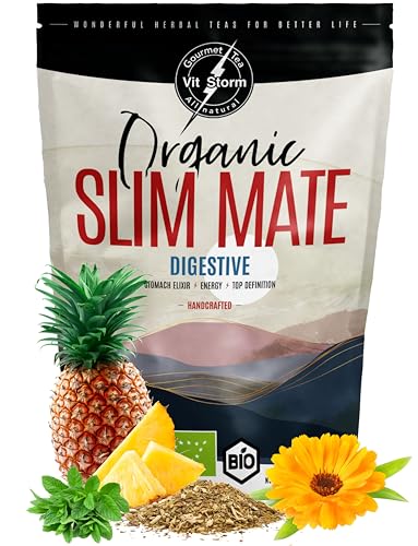 MATE TEE BIO. Slim Tea. Yerba Mate Digesive - Energie, Detox, Darmkur, Magen Tee mit Minze, Fenchel, Ingwer, Süßholz, Melisse, Calendula, Ananas - Entgiftungskur - Natürliche Zutaten 100g – VITSTORM von VITSTORM