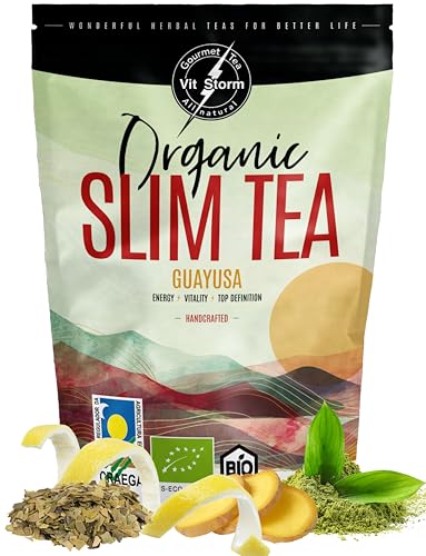 SLIM TEA – Guayusa Tee Bio - Natürliche Energy Tee Reich an Antioxidantien & Koffein - Grüner Tee Lose, Ingwer, Zimt, Papaya, Matcha - kräutertee aus Kontrolliert Biologischem Anbau, 100g – VITSTORM von VITSTORM