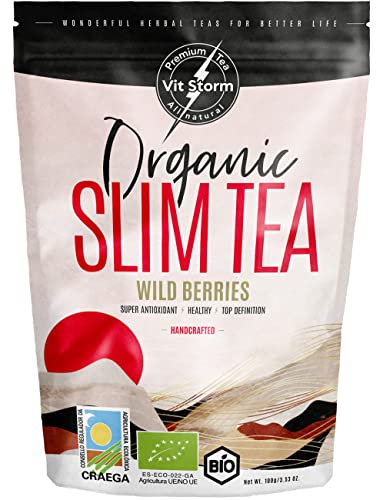SLIM TEA Wild Berries - Bio Früchtetee Lose - Grüner Tee, Brennnessel, Goji Beeren, Schwarzen Beeren & Roten Früchten, Antioxidantien, kräutertee aus Kontrolliert Biologischem Anbau, 100g - VITSTORM von VITSTORM