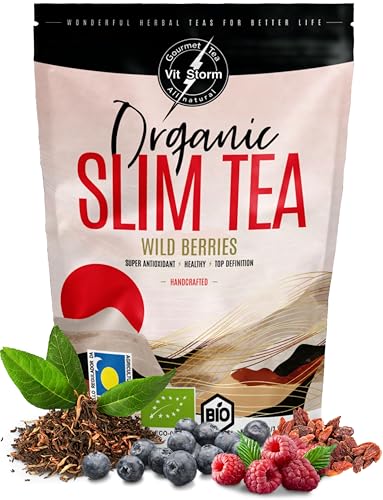 SLIM TEA Wild Berries - Bio Früchtetee Lose - Grüner Tee, Brennnessel, Goji Beeren, Schwarzen Beeren & Roten Früchten, Antioxidantien, kräutertee aus Kontrolliert Biologischem Anbau, 100g - VITSTORM von VITSTORM