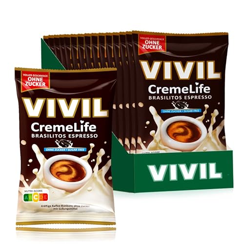 VIVIL Creme Life Brasilitos Espresso, 15 Beutel, kräftige Sahnebonbons mit Kaffeegeschmack, zuckerfrei, 15 x 110g von Vivil