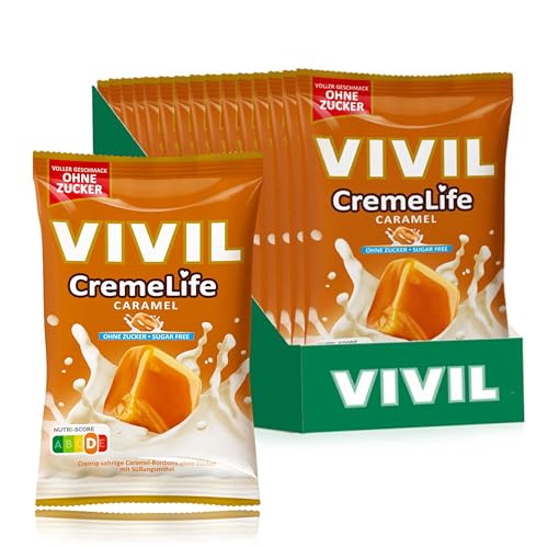 VIVIL Creme Life Caramel, 15 Beutel, Sahnebonbons mit Karamellgeschmack, zuckerfrei & glutenfrei, 15 x 110g von Vivil